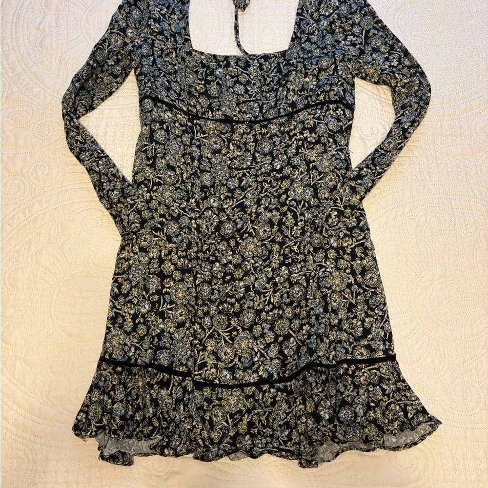 Free People Chic Black and Gray Floral Mini Dress